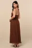 Madriana Brown Halter Neck Ruffed Midi Dress sold by Lulus