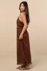 Madriana Brown Halter Neck Ruffed Midi Dress sold by Lulus