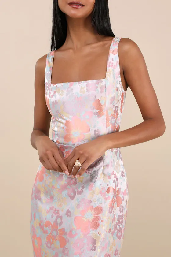 Boudicca Light Mauve Floral Jacquard Lace-Up Trumpet Midi Dress sold by Lulus product image thumbnail 2