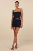 Diantha Dark Blue Smocked Strapless Crop Top sold by Lulus