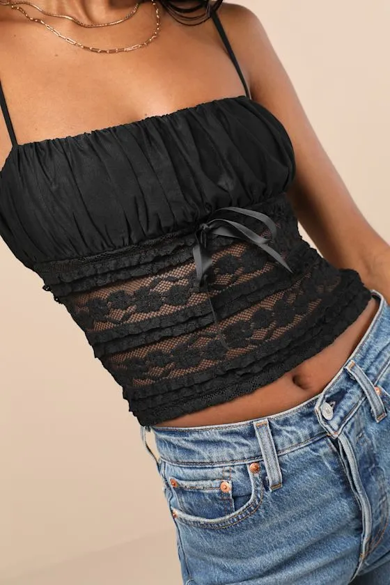 Malvina Black Mesh Sheer Lace Cami Top sold by Lulus product image thumbnail 4