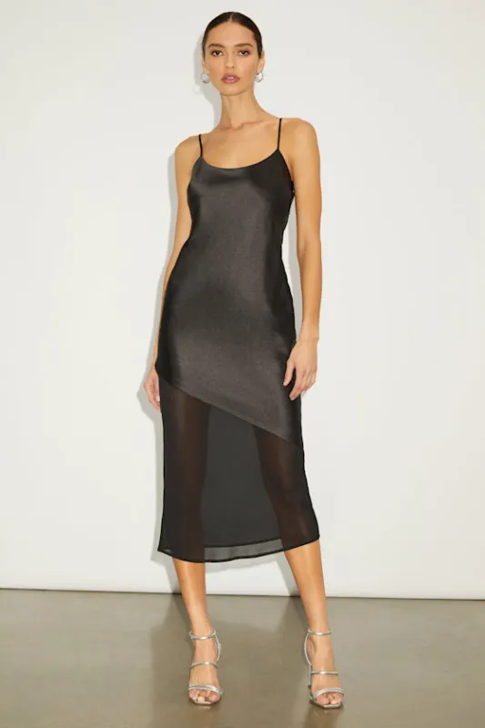 Drew Black Satin Scoop Neck Midi Dress sold by Lulus