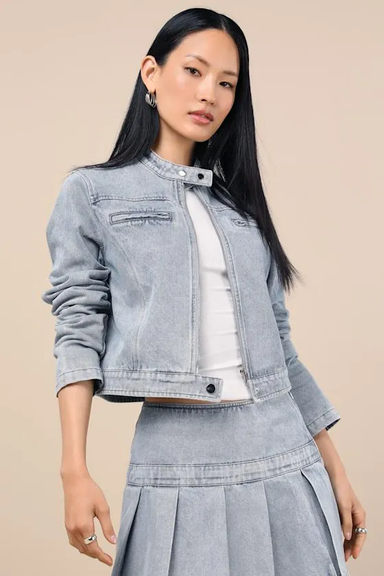 Khine Light Wash Denim Moto Jacket sold by Lulus product image thumbnail 3