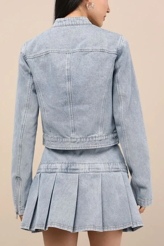 Khine Light Wash Denim Moto Jacket sold by Lulus product image thumbnail 4