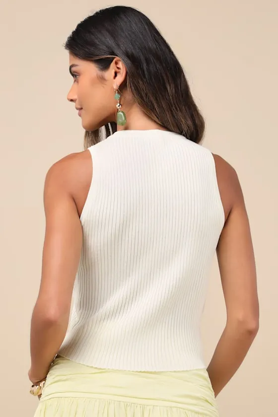Conceptually Chic Ivory Ribbed Knit Button-Front Tank Top sold by Lulus product image thumbnail 2