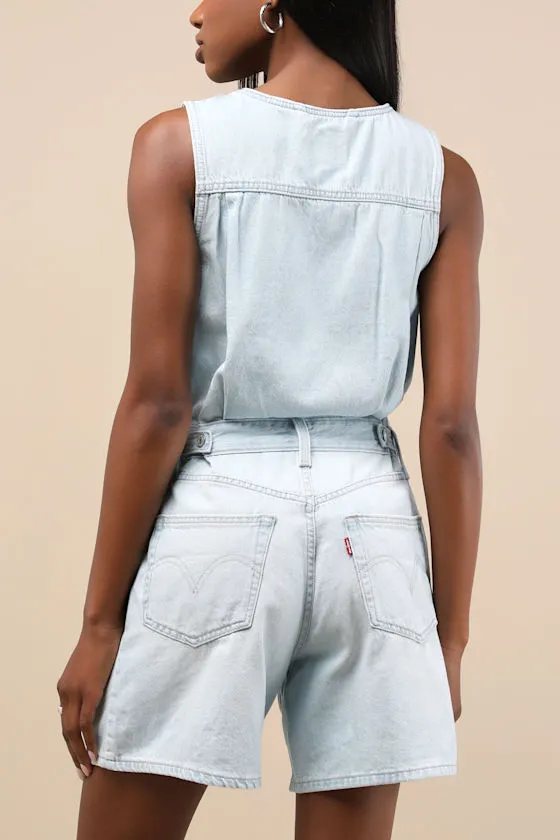 Vest Light Wash Button-Front Denim Romper sold by Lulus product image thumbnail 2