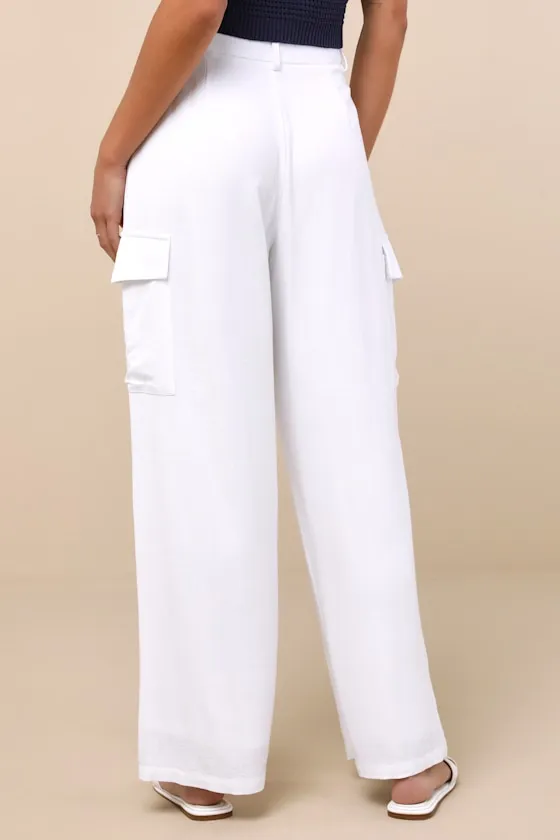 Cadelina White Linen Cargo Trouser Pants sold by Lulus product image thumbnail 3