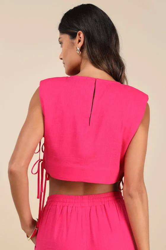 Irida Hot Pink Tie-Side Sleeveless Crop Top sold by Lulus product image thumbnail 3