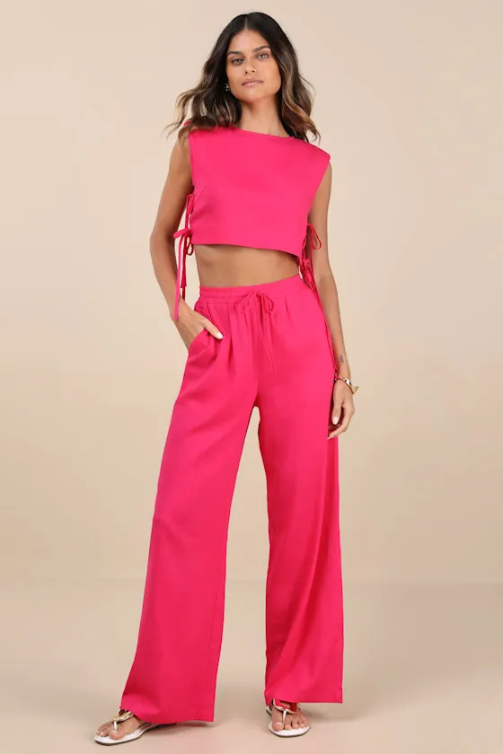 Irida Hot Pink Tie-Side Sleeveless Crop Top sold by Lulus product image thumbnail 4
