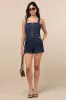 Thema Dark Wash Denim Button-Front Romper sold by Lulus