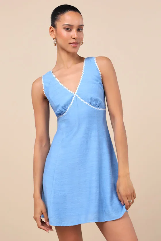 Arelie Blue Rickrack Sleeveless Mini Dress sold by Lulus product image thumbnail 2