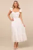 Mio Ivory Pleated Tie-Back Midi Dress sold by Lulus