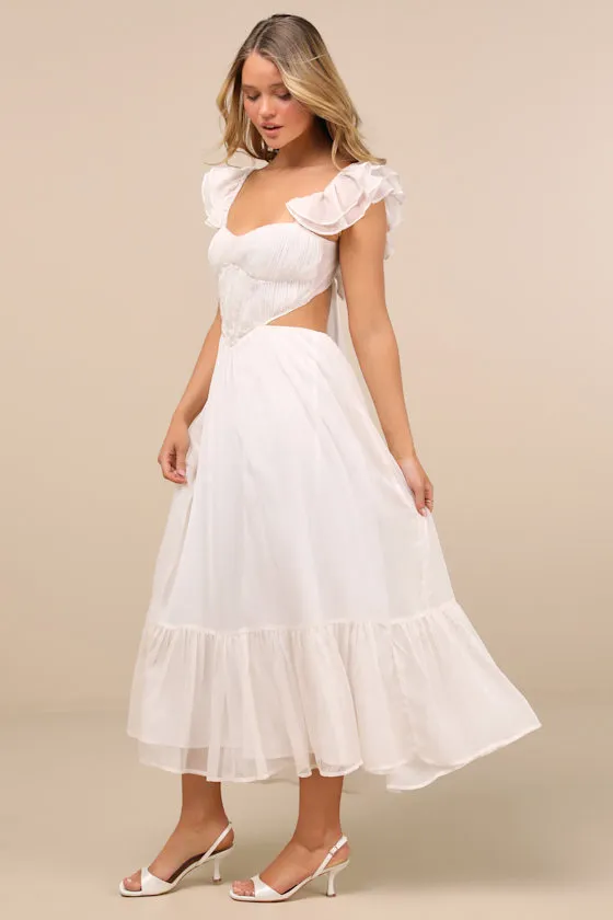 Mio Ivory Pleated Tie-Back Midi Dress sold by Lulus product image thumbnail 2