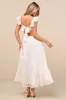 Mio Ivory Pleated Tie-Back Midi Dress sold by Lulus