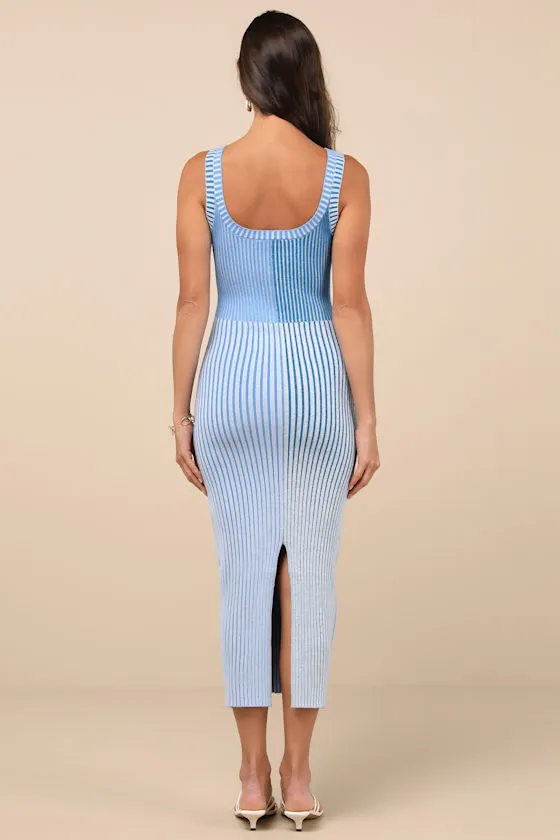 Radiant Personality Blue Color Block Ribbed Knit Midi Dress sold by Lulus product image thumbnail 3