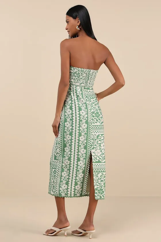 Brigita Green Floral Strapless Column Midi Dress sold by Lulus product image thumbnail 3