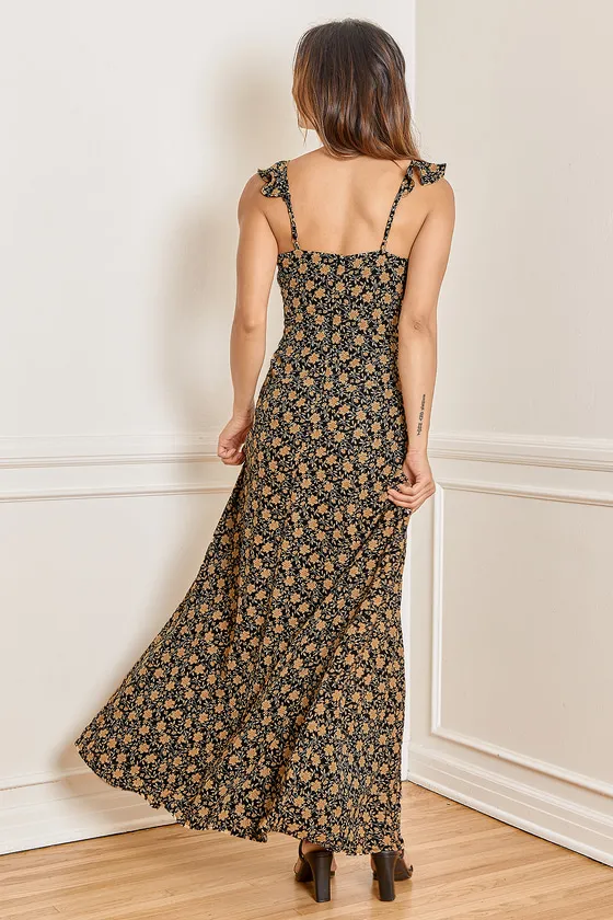 The Way to Love Black Floral Print Ruffled Maxi Dress sold by Lulus product image thumbnail 4