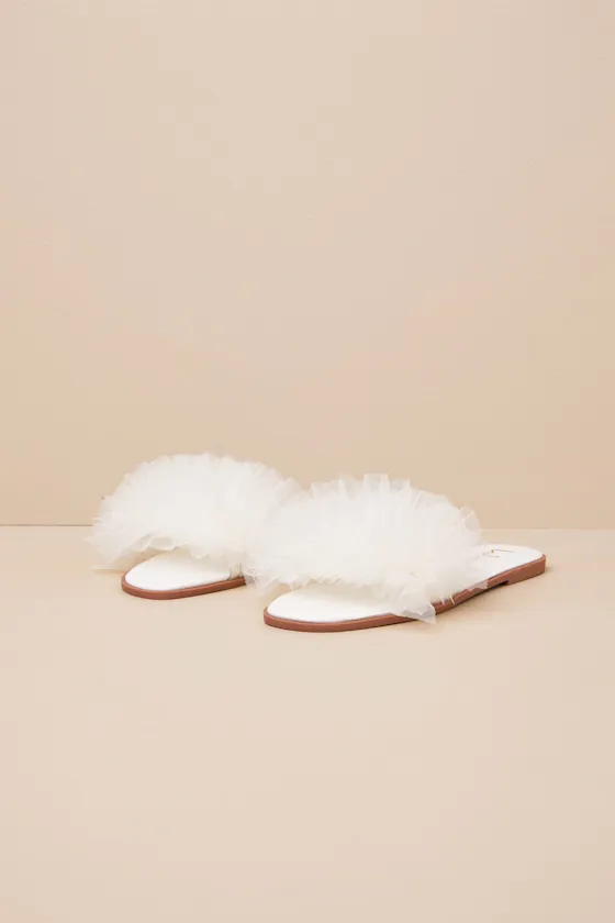 Torria White Tulle Slide Sandals sold by Lulus product image thumbnail 2