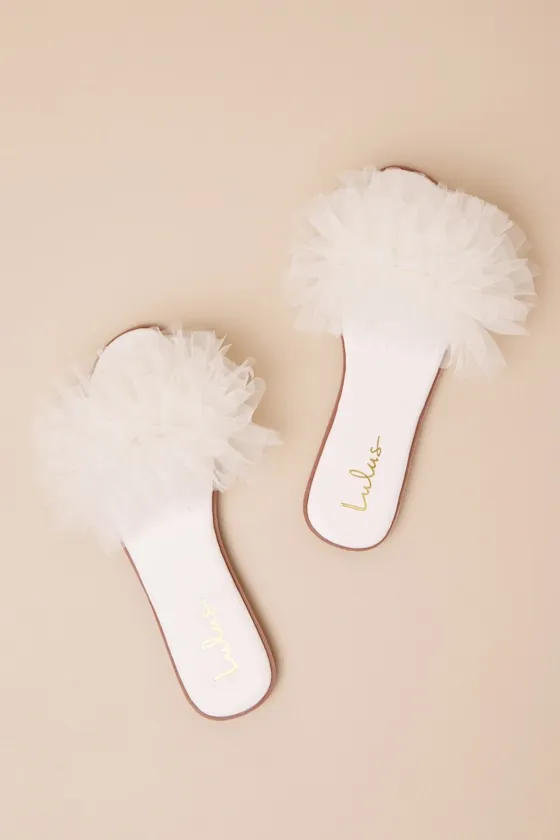 Torria White Tulle Slide Sandals sold by Lulus product image thumbnail 4