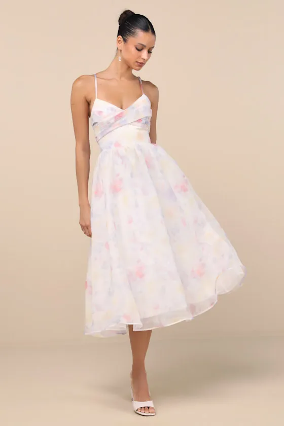 Claudina White Multi Pleated Lace-Up Midi Dress sold by Lulus