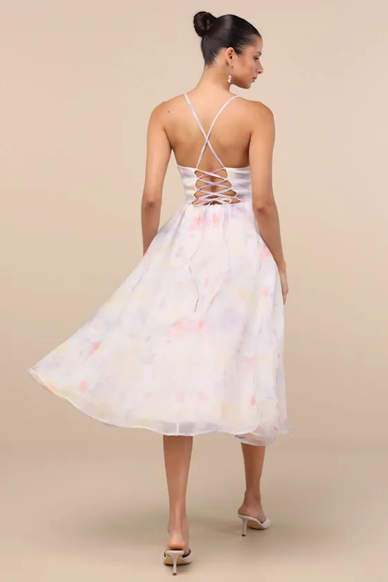 Claudina White Multi Pleated Lace-Up Midi Dress sold by Lulus product image thumbnail 3