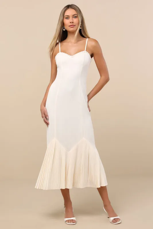 Channa Ivory Pleated Hem Midi Dress sold by Lulus