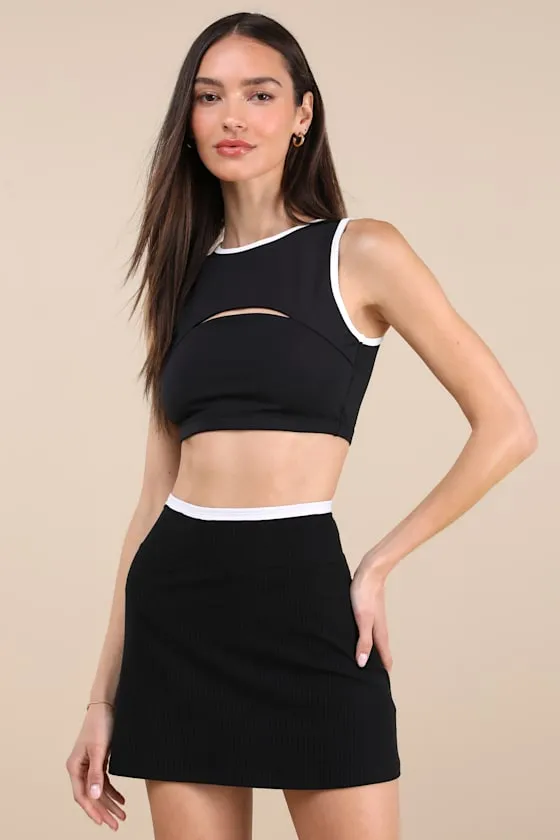 Hailey Black and White Ribbed Mini Skirt sold by Lulus