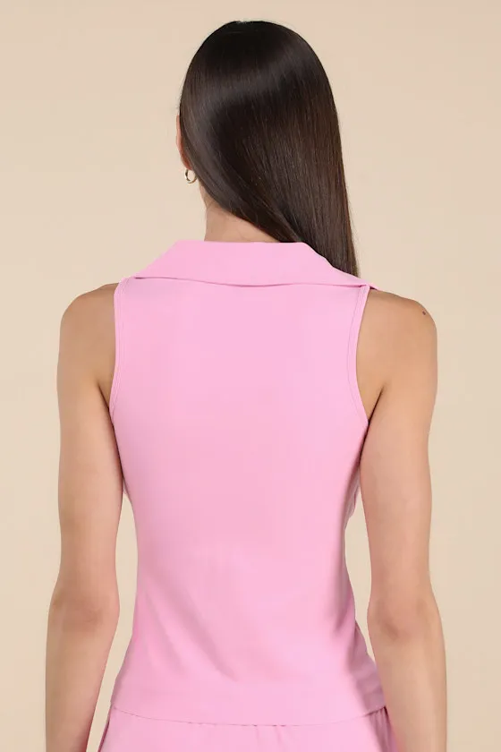 Gabriella Pink Seamed Collared Tank Top sold by Lulus product image thumbnail 2