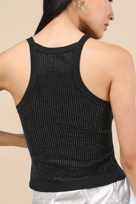 Amata Black Rhinestone Racerback Tank Top sold by Lulus product image thumbnail 2