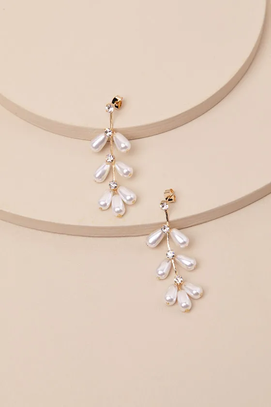 Renora Gold Rhinestone Pearl Drop Earrings sold by Lulus product image thumbnail 2