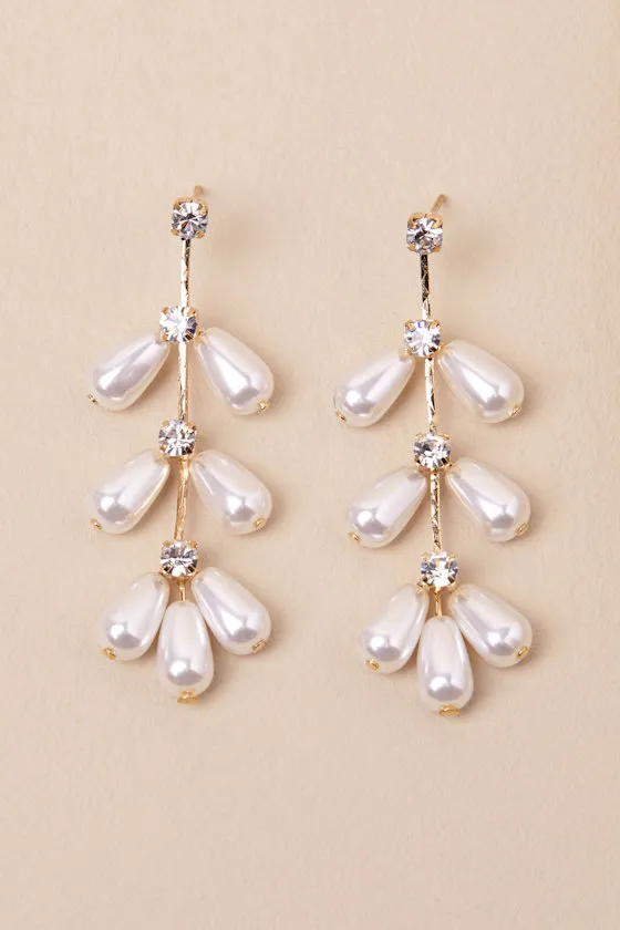 Renora Gold Rhinestone Pearl Drop Earrings sold by Lulus product image thumbnail 3
