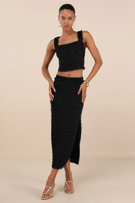 Arcelia Black Ruffled Crop Tank Top sold by Lulus product image thumbnail 3