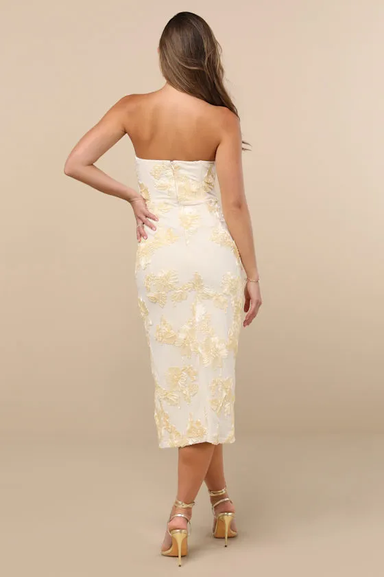 Kattalin Cream Floral Applique Strapless Midi Dress sold by Lulus product image thumbnail 3
