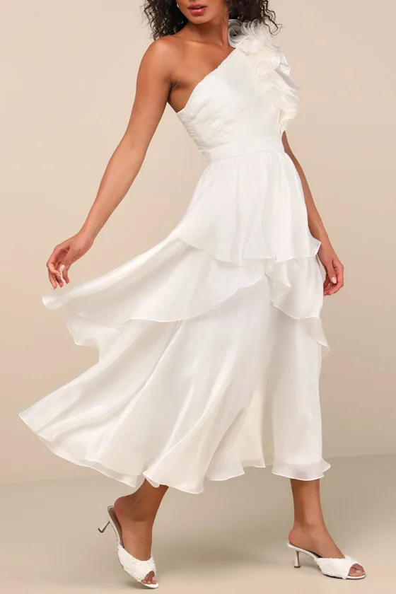 Lanelle Ivory Ruffled One-Shoulder Midi Dress sold by Lulus product image thumbnail 4