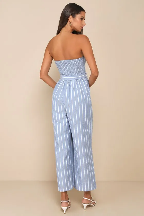 Sunny Day Classic Blue and White Striped Strapless Jumpsuit sold by Lulus product image thumbnail 2