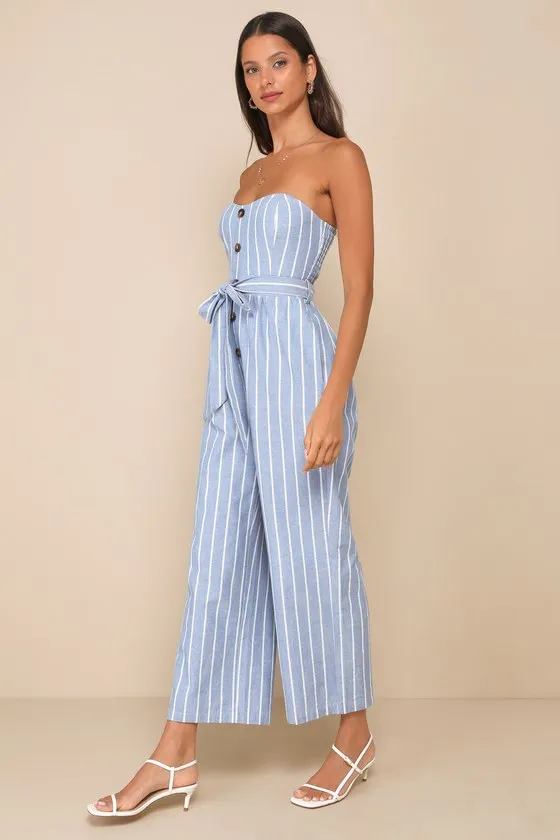 Sunny Day Classic Blue and White Striped Strapless Jumpsuit sold by Lulus product image thumbnail 3