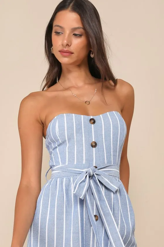 Sunny Day Classic Blue and White Striped Strapless Jumpsuit sold by Lulus product image thumbnail 4