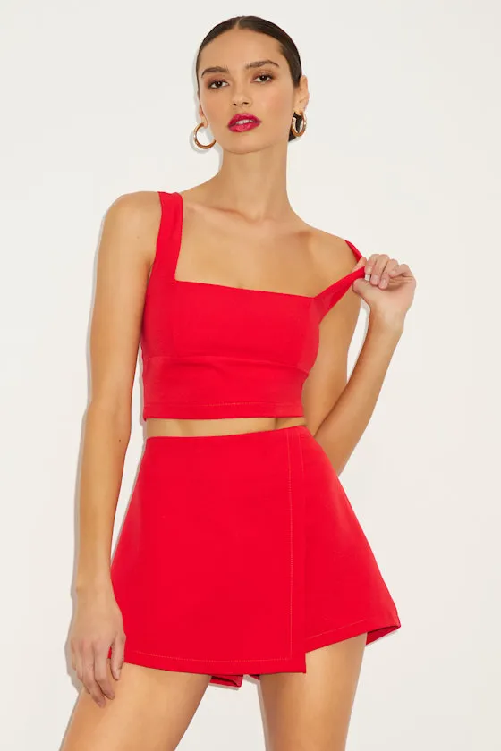 Exceptionally Styled Red Lace-Up Two-Piece Skort Romper sold by Lulus