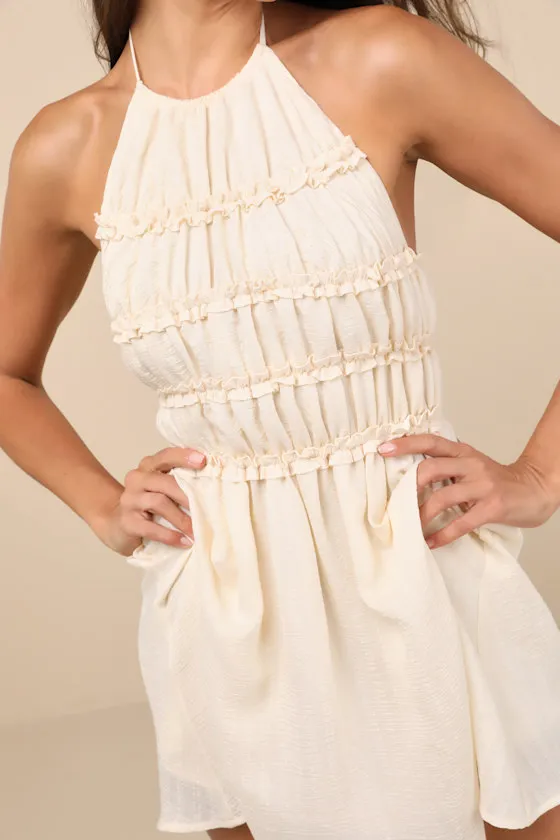 Kallina Cream Ruffled Halter Neck Mini Dress sold by Lulus product image thumbnail 4