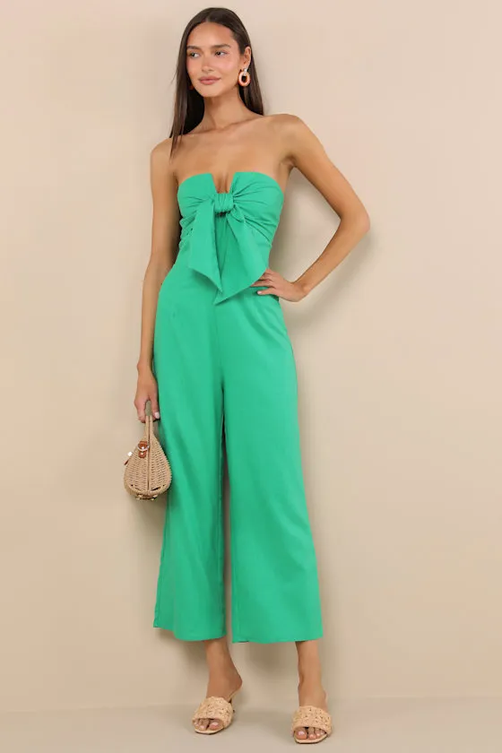 Sunshine Aura Green Tie-Front Strapless Jumpsuit sold by Lulus