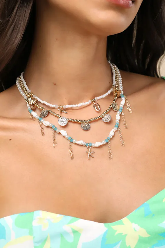 Annalie Gold Multi Layered Charm Necklace sold by Lulus