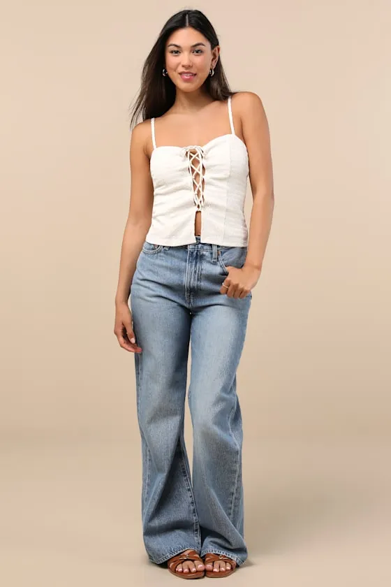 Annelie Cream Textured Knit Lace-Up Tank Top sold by Lulus product image thumbnail 3