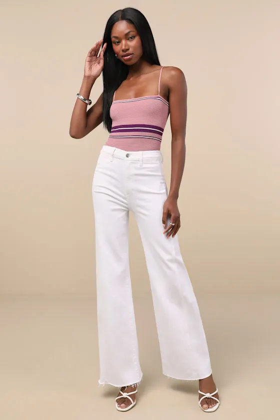 Far Out White Wide-Leg Seamed Cutout High-Rise Jeans sold by Lulus