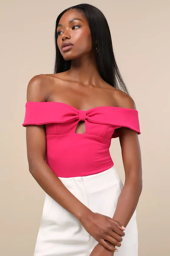 Wylah Hot Pink Off-the-Shoulder Cutout Bodysuit sold by Lulus