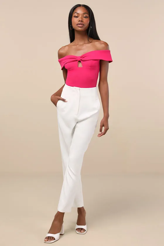 Wylah Hot Pink Off-the-Shoulder Cutout Bodysuit sold by Lulus product image thumbnail 3
