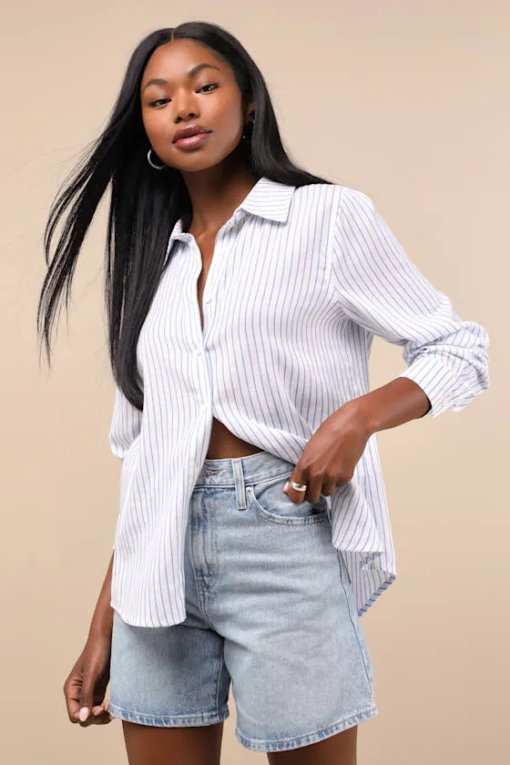 Baggy Light Wash Denim High-Rise Long Shorts sold by Lulus