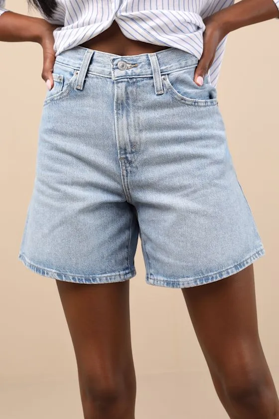 Baggy Light Wash Denim High-Rise Long Shorts sold by Lulus product image thumbnail 2