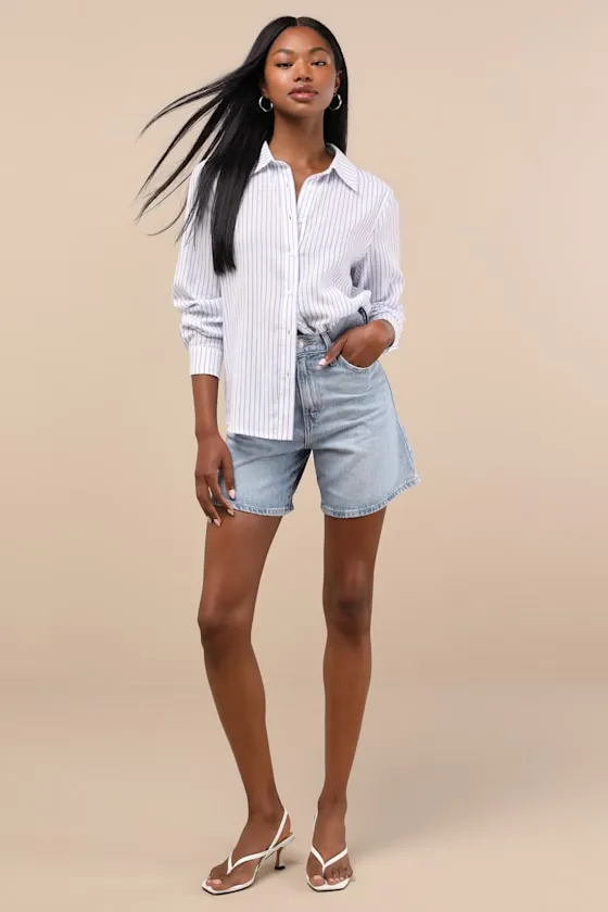 Baggy Light Wash Denim High-Rise Long Shorts sold by Lulus product image thumbnail 4