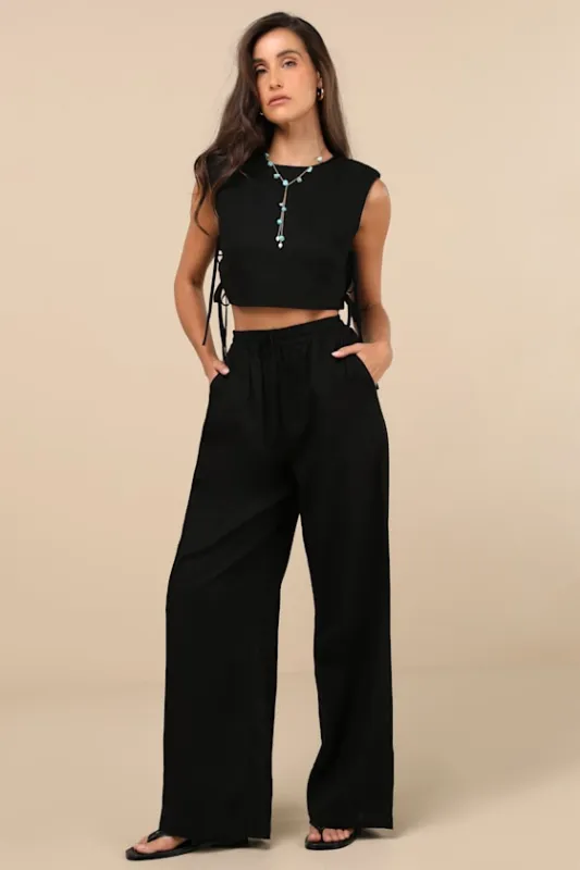 Irida Black Drawstring Pants sold by Lulus