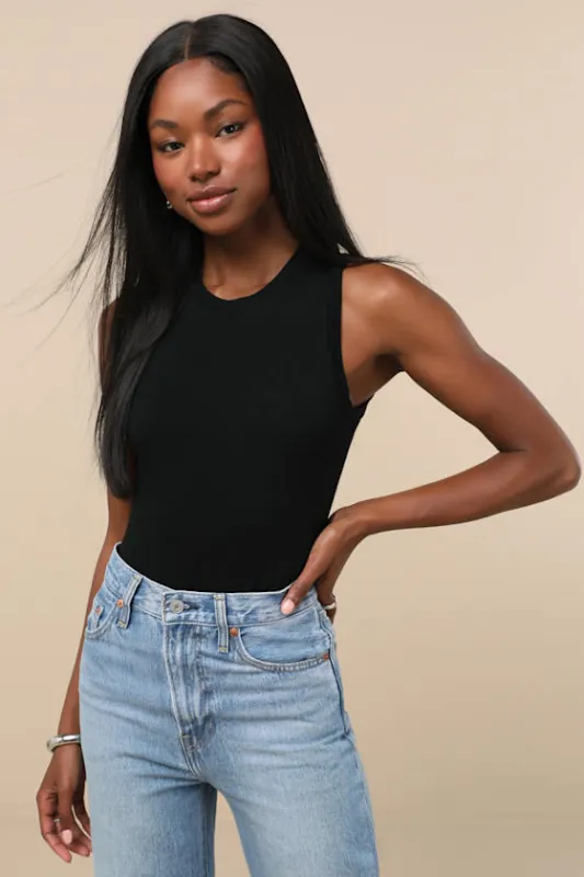 Always Easygoing Black Sleeveless Bodysuit sold by Lulus